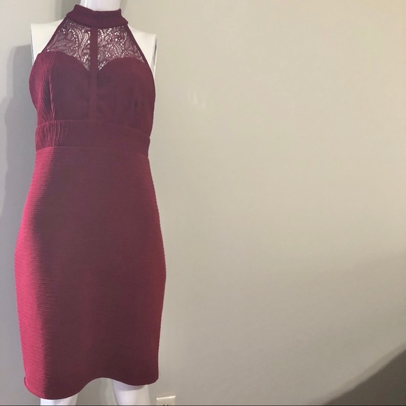 Red Wine Lace High Neck Dress L - Picture 3 of 14